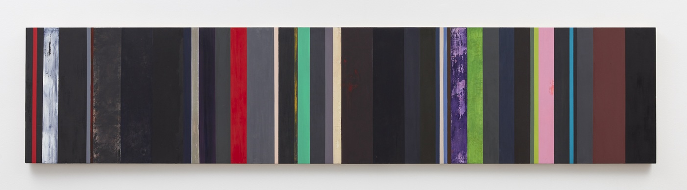 <i>Lena Long</i>, Tribute to #2, 2024. Oil painting on wood panel, 21 x 98 1-2 in (53.3 x 250 cm)
